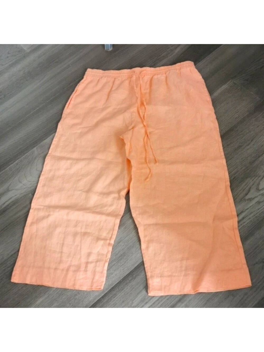 DKNY Pure linen peach womens pants. Wide leg, pull on, pockets, Size large. EUC
